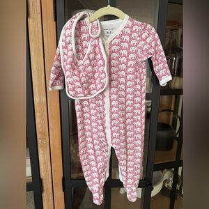 Roller Rabbit footies pima pink hathi elephants print baby girl snaps bib set